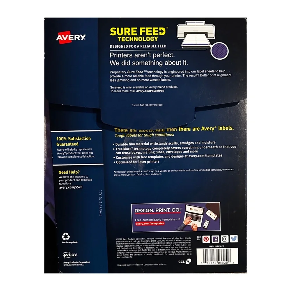 AVERY 5520 Weather Proof Address Labels Laser 1”x 2 5/8